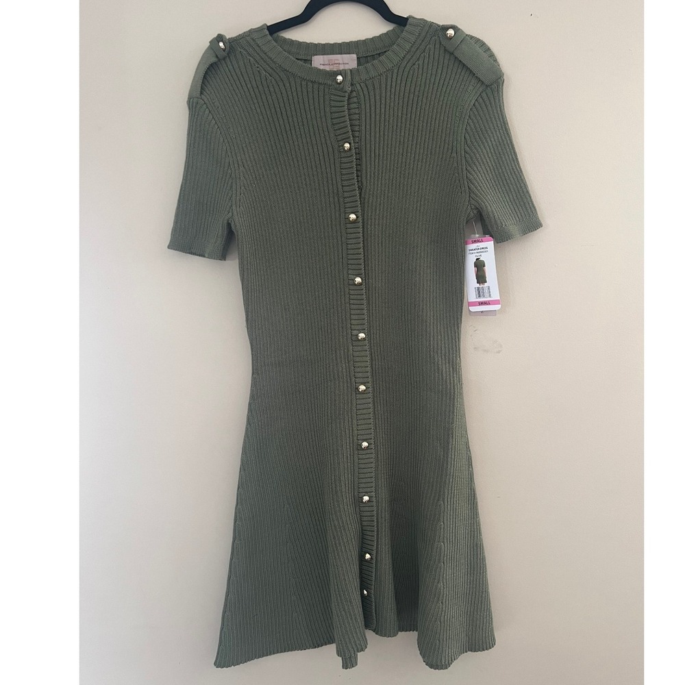 French Connection Womens Olive Green Ribbed Button Front Sweater Dress Small NEW